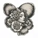 birth of Venus shell with flowers tattoo design idea