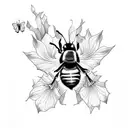 holly flower, narcissus flower, bumble bee, and butterfly tattoo design idea