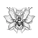holly flower, narcissus flower, bumble bee, and butterfly tattoo design idea