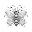 holly flower, narcissus flower, bumble bee, and butterfly tattoo design idea