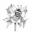 holly flower, narcissus flower, bumble bee, and butterfly tattoo design idea