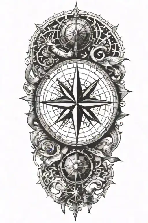An intricate compass design incorporating elements of the Navy and military, with subtle nods to family and children tattoo design idea