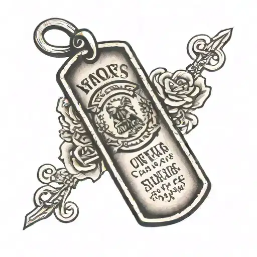 A traditional style tattoo of a dog tag with the names of your children and grandchildren engraved on it tattoo design idea
