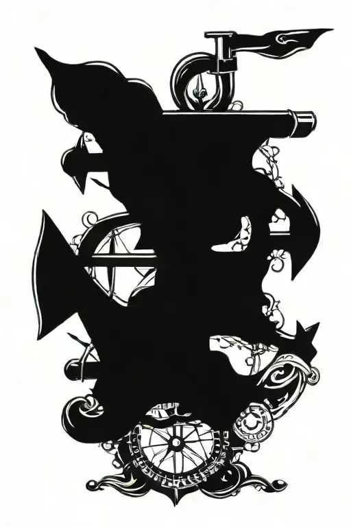 Navy anchor with dynamic compass surrounded by the names of children  tattoo design idea
