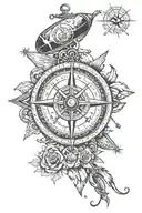A new-school design featuring a compass surrounded by images representing your family and military service tattoo design idea