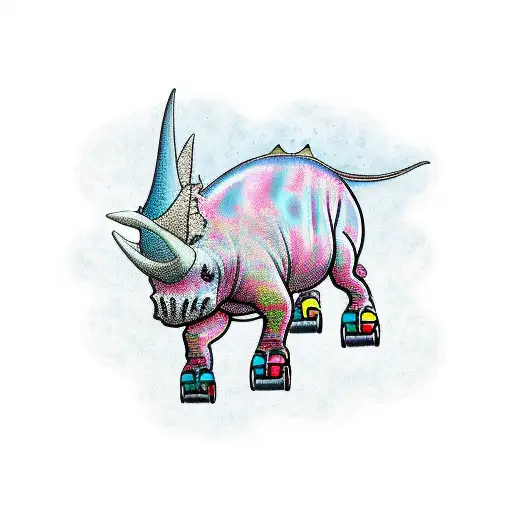triceratops on roller skates tattoo design idea