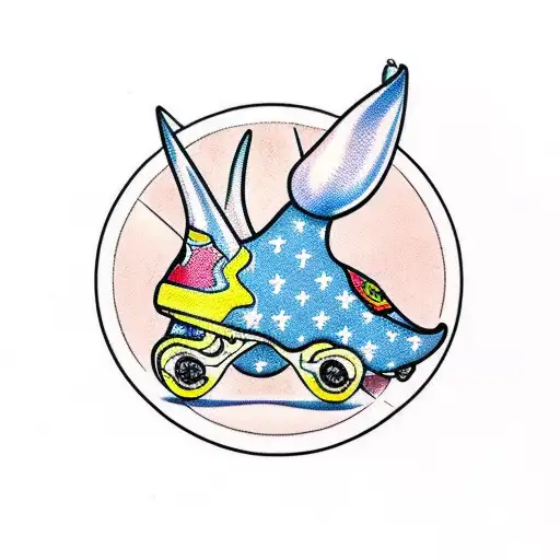 triceratops with roller skates tattoo design idea