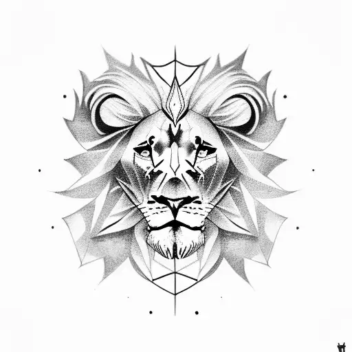 Sleeve with lion, skull, lady face tattoo design idea