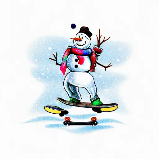 snowman cartoon riding a skateboard tattoo design idea