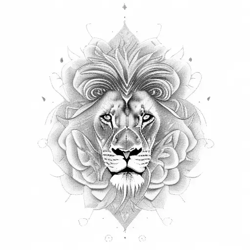 male lion with many roses tattoo design idea