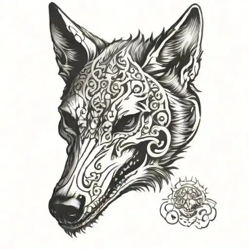 Wolf skull surrounded tattoo design idea