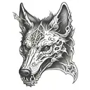 Wolf skull surrounded tattoo design idea