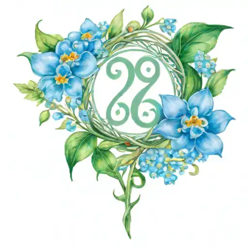 Forget me not flower with November, December and January birth flowers surrounding the Harry Potter death eaters symbol tattoo design idea