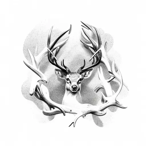 4 nature elements bind by infinity sign and held up by Deer antlers that are made from blooming tree branches tattoo design idea