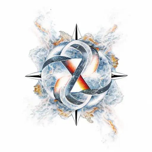 fire, air, water and earth bind by infinity sign tattoo design idea