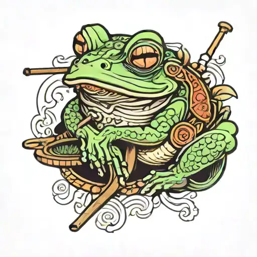 japanese frog smoking pipe tattoo design idea