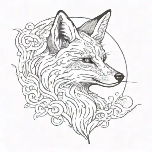 fox with moon and water and fire tattoo design idea