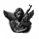 angel holding a gun tattoo design idea
