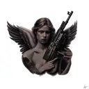 angel holding a gun tattoo design idea