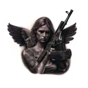 angel holding a gun tattoo design idea