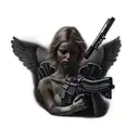angel holding a gun tattoo design idea
