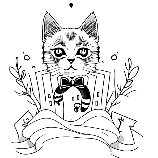 black kitten sitting next to a tombstone  tattoo design idea