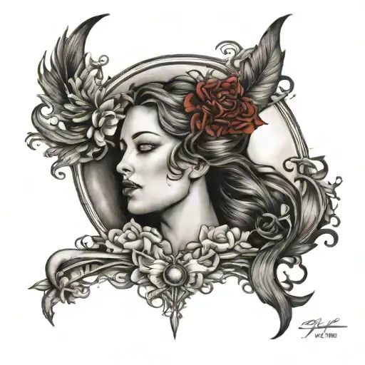 initiale T, M et J Scott Campbell female Moon tattoo design idea