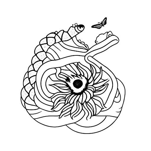 butterfly sunflower and snake tattoo design idea