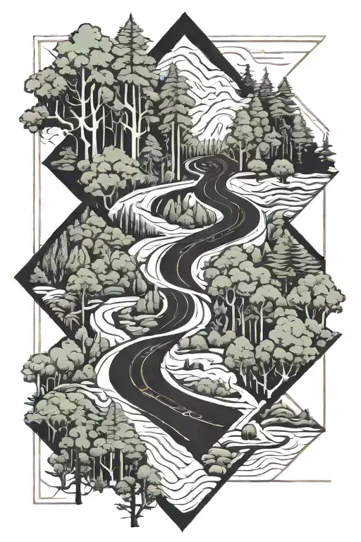 road forest water  tattoo design idea