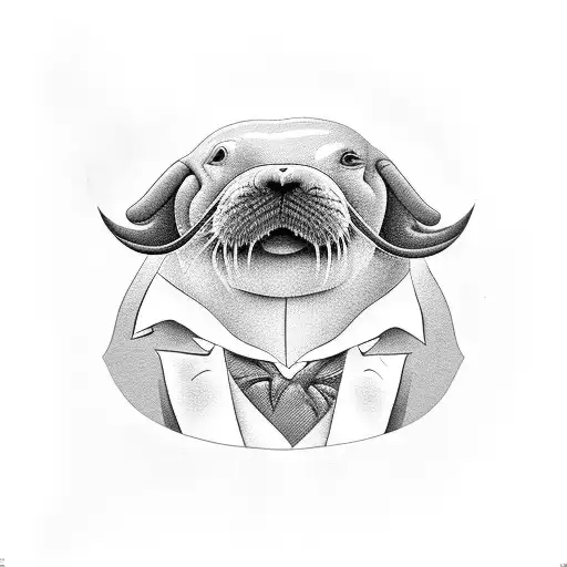 A walrus in a tuxedo surrounded by puzzle pieces tattoo design idea