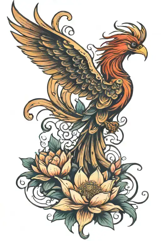 phoenix and lotus tattoo design idea