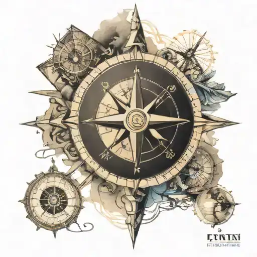 A compass rose with a globe in the center, highlighting your favorite travel destinations and important dates tattoo design idea