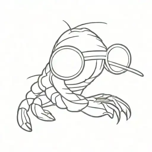 shrimp wearing sunglasses simple line drawing tattoo design idea