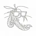 shrimp wearing sunglasses simple line drawing tattoo design idea