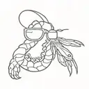shrimp wearing sunglasses simple line drawing tattoo design idea