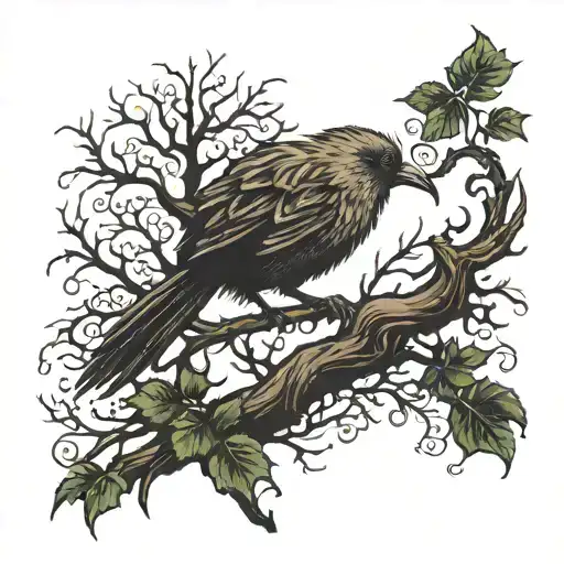 kiwi in maple tree tattoo design idea