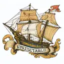 clipper ship with "5" on the sail and a text banner that says "unsinkable" tattoo design idea