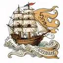 clipper ship with "5" on the sail and a text banner that says "unsinkable" tattoo design idea