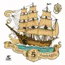 clipper ship with "5" on the sail and a text banner that says "unsinkable" tattoo design idea