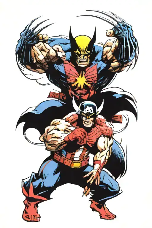 wolverine fighting avengers Ironman captain America tattoo design idea