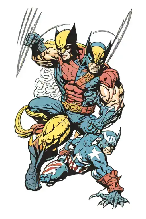 wolverine fighting avengers Ironman captain America tattoo design idea