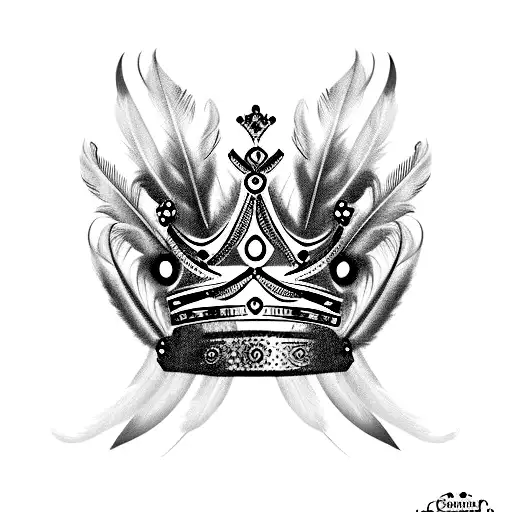 crown with feathers tattoo design idea