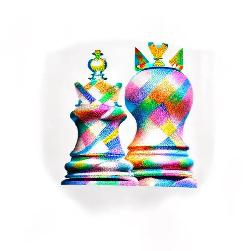 king and queen chess pieces on the board tattoo design idea