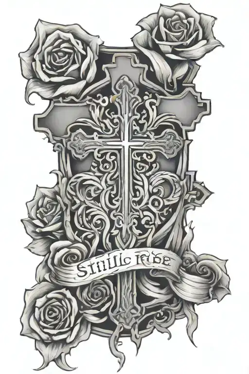cross with still i rise  tattoo design idea