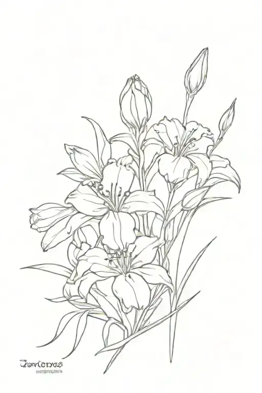 bouquet of carnation, snowdrop, iris and violet flower tattoo design idea