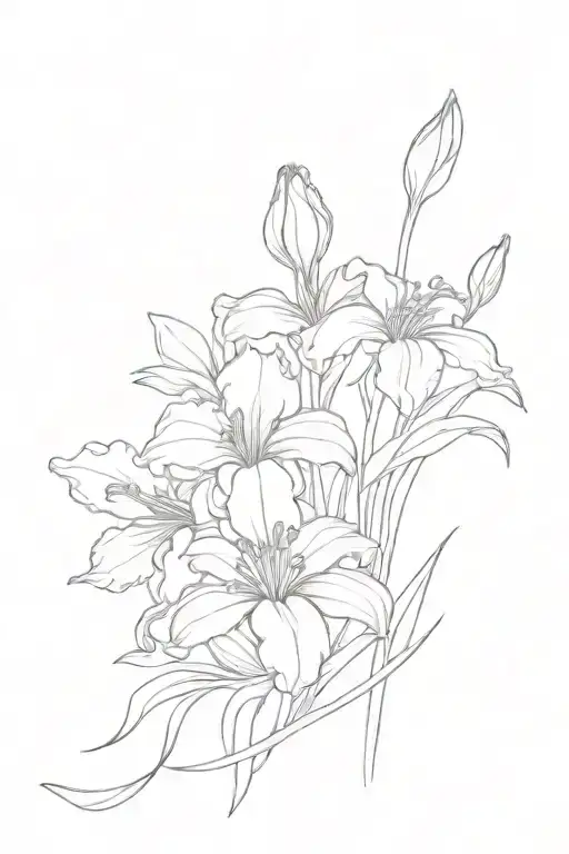 bouquet of carnation, snowdrop, iris and violet flower tattoo design idea