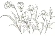 bouquet of carnation, snowdrop, iris and violet flower tattoo design idea