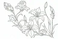 bouquet of carnation, snowdrop, iris and violet flower tattoo design idea