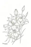 bouquet of carnation, snowdrop, iris and violet flower tattoo design idea