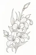 bouquet of carnation, snowdrop, iris and violet flower tattoo design idea